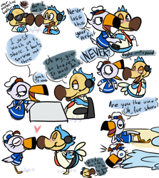 Size: 1280x1434 | Tagged: safe, artist:luckynight48, gulliver (animal crossing), orville (animal crossing), bird, dodo, seagull, semi-anthro, animal crossing, animal crossing: new horizons, nintendo, 2d, comic, dialogue, duo, duo male, heart, male, male/male, males only, simple background, talking, transparent background