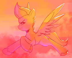 Size: 2387x1940 | Tagged: safe, artist:maren, zipp storm (mlp), equine, fictional species, mammal, pegasus, pony, feral, hasbro, my little pony, my little pony g5, spoiler:my little pony g5, 2022, doodle, feathered wings, feathers, female, flying, high res, limited palette, looking at you, mare, sky, smiling, smiling at you, smirk, solo, solo female, spread wings, tail, wings