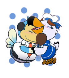 Size: 1280x1434 | Tagged: safe, artist:luckynight48, gulliver (animal crossing), orville (animal crossing), bird, dodo, seagull, semi-anthro, animal crossing, animal crossing: new horizons, nintendo, 2d, beak, cute, double outline, duo, duo male, eyes closed, hug, male, male/male, males only, open beak, open mouth