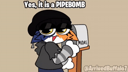 Size: 1280x720 | Tagged: safe, artist:arrivedbuffalo7, meow skulls (fortnite), cat, feline, mammal, anthro, among us (game), fortnite, animated, explosion, female, goth, mailbox, open mouth, pipebomb, solo, solo female, sound, talking, webm
