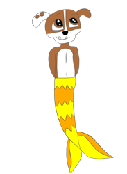 Size: 764x1046 | Tagged: safe, artist:victheanimaldrawer, rubble (paw patrol), canine, dog, fictional species, fish, mammal, mer-pup (paw patrol), anthro, nickelodeon, paw patrol, anthro/anthro, brown eyes, fur, male, simple background, solo, solo male, transparent background