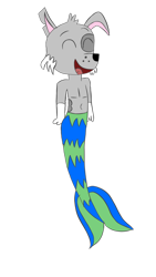 Size: 670x1192 | Tagged: safe, artist:victheanimaldrawer, rocky (paw patrol), canine, dog, fictional species, fish, mammal, mer-pup (paw patrol), anthro, nickelodeon, paw patrol, brown eyes, fur, male, paws, simple background, solo, solo male, transparent background