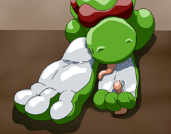 Size: 1200x941 | Tagged: artist needed, safe, yoshi (mario), fictional species, yoshi (species), anthro, plantigrade anthro, mario (series), nintendo, barefoot, feet, fetish, foot fetish, foot focus, foot worship, male, soles, solo, solo male, toes