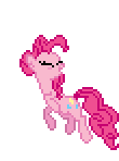 Size: 110x148 | Tagged: safe, pinkie pie (mlp), earth pony, equine, fictional species, mammal, pony, feral, friendship is magic, hasbro, my little pony, animated, bouncing, eyes closed, female, gif, jumping, low res, mare, pixel animation, pixel art, simple background, sitting, solo, solo female, transparent background