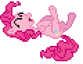 Size: 120x92 | Tagged: safe, pinkie pie (mlp), earth pony, equine, fictional species, mammal, pony, feral, friendship is magic, hasbro, my little pony, animated, female, gif, giggling, laughing, low res, male, mare, pixel animation, pixel art, simple background, solo, solo female, transparent background