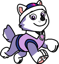 Size: 401x438 | Tagged: safe, artist:mega-poneo, everest (paw patrol), twilight sparkle (mlp), canine, dog, husky, mammal, siberian husky, friendship is magic, hasbro, my little pony, nickelodeon, paw patrol, clothes, crossover, ears, hat, headwear, jacket, low res, paw pads, paws, tail, topwear, transformation