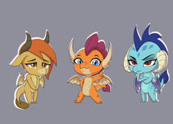 Size: 1600x1143 | Tagged: safe, artist:chedx, ocellus (mlp), princess ember (mlp), smolder (mlp), dragon, fictional species, western dragon, semi-anthro, friendship is magic, hasbro, my little pony, 2022, 2d, cute, dragon ocellus, dragoness, female, females only, gray background, simple background, trio, trio female