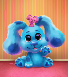 Size: 1050x1200 | Tagged: safe, artist:tsaoshin, blue (blue's clues), magenta (blue's clues), canine, dog, mammal, feral, blue's clues, nickelodeon, 2022, 2d, cute, duo, duo female, female, females only, paw pads, paws, size difference
