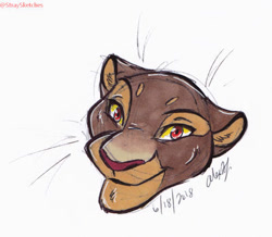 Size: 400x348 | Tagged: safe, artist:stray-sketches, sarabi (the lion king), big cat, feline, lion, mammal, ambiguous form, disney, the lion king, 2d, bust, female, lioness, looking at you, simple background, smiling, smiling at you, solo, solo female, traditional art, white background