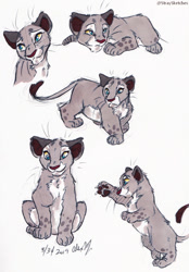 Size: 600x862 | Tagged: safe, artist:stray-sketches, nala (the lion king), big cat, feline, lion, mammal, feral, disney, the lion king, 2d, cub, female, lioness, paw pads, paws, simple background, solo, solo female, traditional art, white background, young