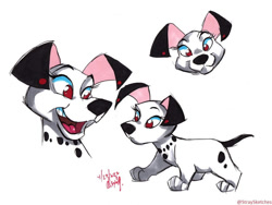 Size: 800x600 | Tagged: safe, artist:stray-sketches, jewel (101 dalmatians), canine, dalmatian, dog, mammal, feral, 101 dalmatians, disney, 2022, 2d, female, multeity, open mouth, open smile, simple background, smiling, solo, solo female, traditional art, white background
