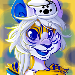 Size: 700x700 | Tagged: safe, artist:bunnymama, oc, oc only, cat, feline, mammal, anthro, 2d, bust, commission, female, front view, looking at you, open mouth, open smile, smiling, smiling at you, solo, solo female, three-quarter view