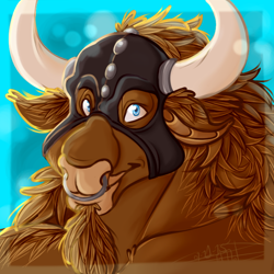 Size: 700x700 | Tagged: safe, artist:bunnymama, oc, oc only, bison, bovid, mammal, anthro, 2d, bust, commission, front view, looking at you, male, nose piercing, nose ring, piercing, smiling, smiling at you, solo, solo male, three-quarter view, ungulate