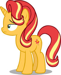 Size: 7000x8594 | Tagged: safe, artist:goldenheart4, sunset shimmer (mlp), equine, fictional species, mammal, pony, unicorn, feral, friendship is magic, hasbro, my little pony, 2022, absurd resolution, alternate hairstyle, cutie mark, female, frowning, hair, horn, lidded eyes, mare, side view, simple background, solo, solo female, tail, transparent background