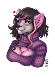 Size: 1425x1995 | Tagged: safe, mammal, skunk, anthro, bust, cannibal, cute, female, friend, gift, lumise, lunula, medicated, medicatedcannibal, on stream, shaded, stream