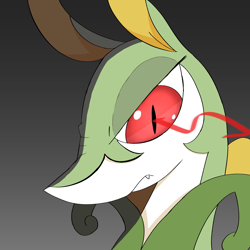 Size: 4000x4000 | Tagged: safe, artist:jsacos, fictional species, reptile, serperior, snake, feral, nintendo, pokémon, absurd resolution, ambiguous gender, angry, fangs, frowning, gradient background, looking at you, nose wrinkle, red eyes, sharp teeth, slit pupils, solo, solo ambiguous, starter pokémon, teeth