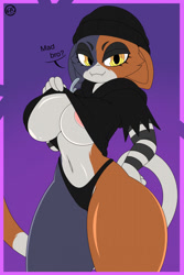 Size: 853x1280 | Tagged: suggestive, artist:nr_ac, meow skulls (fortnite), cat, feline, mammal, anthro, fortnite, 2022, areola, areola slip, bedroom eyes, belly button, braless, clothes, digital art, ears, eyelashes, female, flashing, fur, panties, pink nose, shirt, shirt lift, simple background, solo, solo female, tail, thighs, topwear, underwear, wide hips
