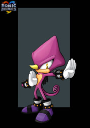 Size: 600x848 | Tagged: safe, artist:nightwing1975, espio the chameleon (sonic), chameleon, lizard, reptile, anthro, sega, sonic the hedgehog (series), 2013, 2d, looking at you, male, on model, solo, solo male