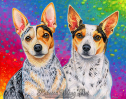 Size: 800x627 | Tagged: safe, artist:rebeccawangart, canine, dog, mammal, feral, lifelike feral, 2022, ambiguous gender, daily deviation, duo, duo female, female, females only, non-sapient, rainbow, realistic
