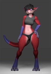 Size: 1398x2000 | Tagged: safe, artist:thedoncoon, fictional species, kobold, reptile, anthro, 3d, breasts, clothes, digital art, female, panties, solo, solo female, tail, thick thighs, thighs, topwear, underwear, wide hips