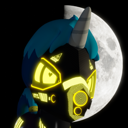 Size: 2048x2048 | Tagged: safe, artist:deedeeteearts, oc, oc:supersaw, equine, mammal, pony, feral, friendship is magic, hasbro, my little pony, 3d, blender, digital art, gas mask, halloween, holiday, male, mask, moon, shadowbolts, solo, solo male