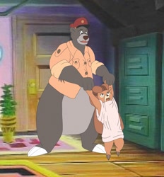 Size: 1187x1280 | Tagged: safe, artist:mankor, baloo (the jungle book), rebecca cunningham (talespin), bear, mammal, anthro, disney, talespin, the jungle book, dwarfed, female, height reduction, male