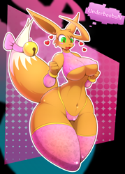 Size: 1430x2000 | Tagged: suggestive, artist:r-mk, eevee, eeveelution, fictional species, mammal, anthro, nintendo, pokémon, 2016, big breasts, black nose, breasts, cameltoe, clothes, digital art, ears, eyelashes, female, fur, hair, heart, legwear, nipple outline, open mouth, panties, pose, solo, solo female, stockings, tail, tank top, thighs, tongue, topwear, underwear, wide hips