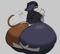 Size: 1523x1393 | Tagged: suggestive, artist:bluecatbutt, meow skulls (fortnite), cat, feline, mammal, anthro, fortnite, 2022, beanie, big butt, bipedal, bottomwear, bottomwear down, butt, calico cat, clothes, digital art, epic games, female, hat, headgear, headwear, high res, huge butt, hyper, hyper butt, looking back, mottled, nudity, pants, pants pulled down, partial nudity, piebald, rear view, simple background, smiling, solo, solo female, thick thighs, thighs, topwear, video game, wide hips