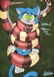 Size: 3500x5000 | Tagged: safe, artist:fluffyxai, oc, oc:cora (fluffyai), oc:melody (fluffyxai), cat, feline, mammal, reptile, snake, absurd resolution, coiling, coils, constriction, drooling, forest, hypnosis, hypnotic eyes, saliva, squeezing, wrap, wrapped up