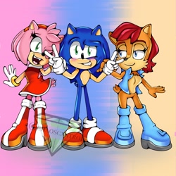 Size: 2048x2048 | Tagged: safe, artist:chaoscxntrol_, amy rose (sonic), princess sally acorn (sonic), sonic the hedgehog (sonic), chipmunk, hedgehog, mammal, rodent, archie sonic the hedgehog, sega, sonic the hedgehog (series), female, male, male/female, shipping, sonally (sonic), sonamy (sonic)