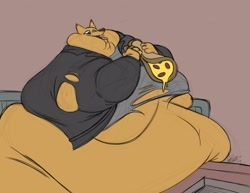 Size: 2048x1583 | Tagged: suggestive, artist:bignfatroo, gregg lee (nitw), canine, fox, mammal, anthro, night in the woods, fat, hyper, male, morbidly obese, obese, weight gain