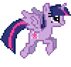 Size: 100x94 | Tagged: artist needed, source needed, safe, twilight sparkle (mlp), alicorn, equine, fictional species, mammal, pony, feral, friendship is magic, hasbro, my little pony, animated, female, flying, gif, low res, mare, pixel animation, pixel art, simple background, solo, solo female, transparent background