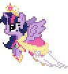 Size: 100x108 | Tagged: artist needed, source needed, safe, twilight sparkle (mlp), alicorn, equine, fictional species, mammal, pony, feral, friendship is magic, hasbro, my little pony, animated, bottomwear, clothes, dress, female, flying, gif, low res, mare, pixel animation, pixel art, simple background, solo, solo female, transparent background