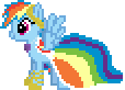 Size: 114x82 | Tagged: artist needed, source needed, safe, rainbow dash (mlp), equine, fictional species, mammal, pegasus, pony, feral, friendship is magic, hasbro, my little pony, female, gala dress, low res, mare, pixel art, simple background, solo, solo female, transparent background, wings