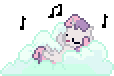 Size: 114x76 | Tagged: artist needed, source needed, safe, sweetie belle (mlp), equine, fictional species, mammal, pony, unicorn, feral, friendship is magic, hasbro, my little pony, animated, cloud, eyes closed, female, filly, foal, gif, low res, pixel animation, pixel art, simple background, singing, solo, solo female, transparent background, young