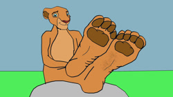 Size: 900x507 | Tagged: safe, artist:feetandpaws2017, artist:rooki3digiart, nala (the lion king), big cat, feline, lion, mammal, anthro, plantigrade anthro, disney, the lion king, anthrofied, feet, female, fetish, foot fetish, foot focus, lioness, soles, toes