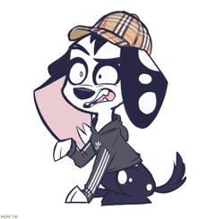 Size: 675x661 | Tagged: safe, artist:higglytownhero, dimitri (101 dalmatian street), canine, dalmatian, dog, mammal, feral, 101 dalmatian street, 101 dalmatians, disney, 2d, detective hat, male, open mouth, simple background, solo, solo male, white background