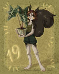 Size: 1024x1280 | Tagged: safe, artist:risu13, oc, mammal, rodent, squirrel, anthro, barefoot, birthday, female, freckles, number, plant