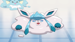 Size: 3840x2160 | Tagged: safe, artist:drunk_oak, eeveelution, fictional species, glaceon, mammal, vaporeon, feral, nintendo, pokémon, 16:9, 2022, ambiguous gender, ambiguous only, black nose, blue sclera, colored sclera, detailed background, duo, duo ambiguous, ears, fins, hair, melting, open mouth, paws, tongue