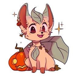 Size: 2000x2000 | Tagged: safe, artist:blooming-lynx, eeveelution, fictional species, leafeon, mammal, feral, nintendo, pokémon, 2022, 2d, ambiguous gender, cute, ear piercing, halloween, high res, holiday, looking at you, piercing, pumpkin, simple background, smiling, smiling at you, vegetables, white background