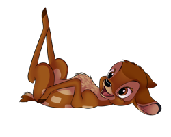 Size: 1280x1024 | Tagged: safe, artist:moshcheetah, bambi (bambi), cervid, deer, mammal, feral, bambi (film), disney, 2011, 2d, cute, fawn, lying down, male, on back, simple background, smiling, solo, solo male, transparent background, ungulate, young