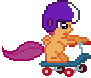 Size: 91x78 | Tagged: safe, scootaloo (mlp), equine, fictional species, mammal, pegasus, pony, feral, friendship is magic, hasbro, my little pony, animated, female, filly, foal, gif, pixel animation, pixel art, scooter, simple background, skateboard, solo, solo female, transparent background, young