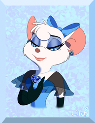 Size: 880x1142 | Tagged: safe, artist:lilgrimmapple, miss kitty (the great mouse detective), mammal, mouse, rodent, anthro, disney, the great mouse detective, 2022, 2d, blue eyes, bow, female, fur, hair bow, jewelry, murine, necklace, solo, solo female, white body, white fur