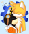 Size: 1200x1405 | Tagged: safe, artist:arrow-asks, charmy bee (sonic), miles "tails" prower (sonic), arthropod, bee, canine, fox, insect, mammal, sega, sonic the hedgehog (series), abstract background, adult, blushing, chaails (sonic), clothes, cute, duo, duo male, english text, eyes closed, fluff, gear, goggles, goggles on head, hand on shoulder, hoodie, male, male/male, males only, older, outline, shipping, smiling, text, topwear