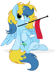 Size: 793x1007 | Tagged: safe, artist:brush-prism, oc, oc only, oc:brush prism, equine, fictional species, mammal, pegasus, pony, flag, holding, mouth hold, poland, polish flag, polish national independence day, solo