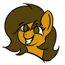 Size: 5000x5000 | Tagged: safe, artist:houndy, oc, oc only, oc:charlotte, earth pony, equine, fictional species, mammal, pony, feral, friendship is magic, hasbro, my little pony, 2022, absurd resolution, adorable face, brown eyes, brown hair, brown mane, bust, cute, eye through hair, eyebrow through hair, eyebrows, female, grin, hair, long hair, long mane, looking at you, mane, mare, minimalist, ocbetes, simple background, smiling, smiling at you, smirk, solo, solo female, transparent background
