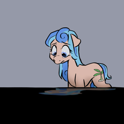 Size: 1013x1013 | Tagged: safe, artist:smirk, nameless oc, oc, oc only, earth pony, equine, fictional species, mammal, pony, feral, friendship is magic, hasbro, my little pony, 2022, eye through hair, eyebrow through hair, eyebrows, female, floppy ears, frowning, gray background, hair, looking down, mare, reflection, simple background, solo, solo female, tail, tail between legs, worried
