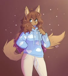 Size: 1845x2048 | Tagged: safe, artist:buupnya, oc, oc only, canine, mammal, wolf, anthro, clothes, female, hoodie, solo, tongue, tongue out, topwear