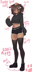 Size: 907x2048 | Tagged: safe, artist:puppyypawss, oc, canine, dog, mammal, anthro, blushing, bottomwear, clothes, female, hoodie, legwear, long legs, looking at you, shoes, shorts, solo, solo female, sports shorts, stockings, topwear