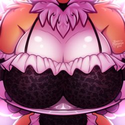 Size: 1920x1920 | Tagged: suggestive, artist:yourdigimongirl, fictional species, renamon, anthro, digimon, 2022, big breasts, breast focus, breasts, breasts shot, clothes, digital art, evening gloves, faceless female, female, fluff, fur, gloves, long gloves, maid, maid outfit, neck fluff, offscreen character, plate, solo, solo female